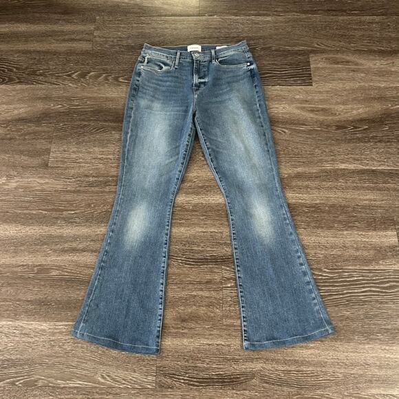 EUC Frame Le High Flare Jeans Size 29 Mid Wash High Rise Stretch Denim Boho 70s - Picture 3 of 13